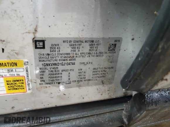 2016 Chevrolet Traverse LT z VIN 1GNKVHKD1GJ104744, wystawiony jako Copart lot #63876775 z przebiegiem Nie podano mil oraz Szkoda całkowita • Salvage title. Historia ofert i sprzedaży dostępna na DreamBid. Obrazek 12.