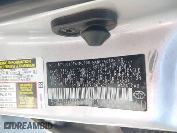 2011 Toyota Corolla S с VIN 2T1BU4EE8BC608723, выставлен на аукционе IAAI как лот 43051755 с пробегом 235 926 миль миль и . История ставок и продаж доступна на DreamBid. Изображение 9.