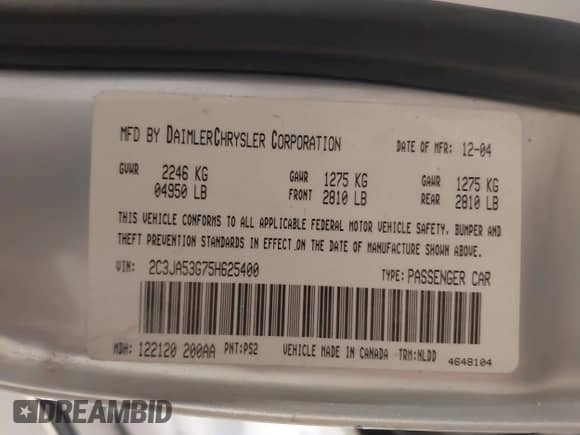 2005 Chrysler 300 Touring с VIN 2C3JA53G75H625400, выставлен на аукционе IAAI как лот 43314318 с пробегом 221 874 миль миль и . История ставок и продаж доступна на DreamBid. Изображение 9.