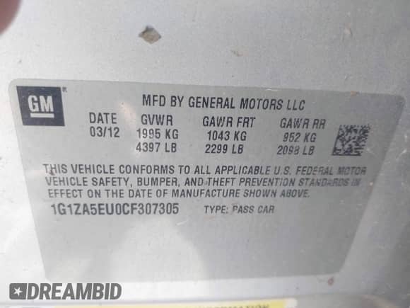 2012 Chevrolet Malibu 1FL с VIN 1G1ZA5EU0CF307305, выставлен на аукционе IAAI как лот 43433557 с пробегом 212 034 миль миль и . История ставок и продаж доступна на DreamBid. Изображение 9.