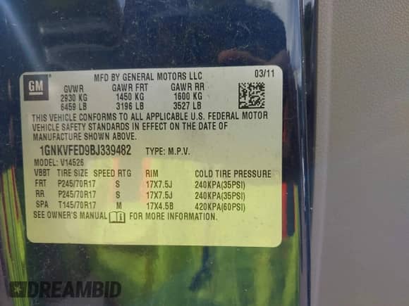 2011 Chevrolet Traverse LS с VIN 1GNKVFED9BJ339482, выставлен на аукционе IAAI как лот 43220952 с пробегом 126 221 миль миль и . История ставок и продаж доступна на DreamBid. Изображение 9.