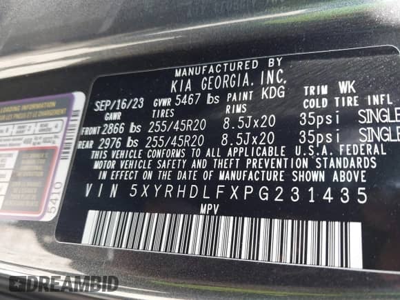 2023 Kia Sorento X-Line EX с VIN 5XYRHDLFXPG231435, выставлен на аукционе IAAI как лот 42103071 с пробегом 21 352 миль миль и . История ставок и продаж доступна на DreamBid. Изображение 9.