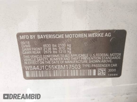 2019 BMW 4 Series 430i z VIN WBA4J1C55KBM17503, wystawiony jako IAAI lot #43150582 z przebiegiem 61 000 mil mil oraz . Historia ofert i sprzedaży dostępna na DreamBid. Obrazek 9.