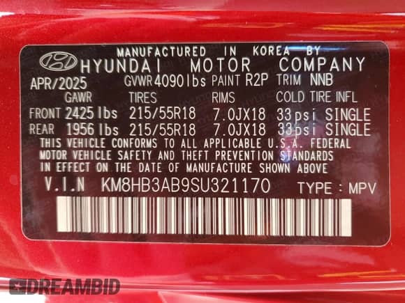 2025 Hyundai Kona SEL с VIN KM8HB3AB9SU321170, выставлен на аукционе Copart как лот 87032655 с пробегом 5 884 миль миль и Чистый • Clean title. История ставок и продаж доступна на DreamBid. Изображение 14.
