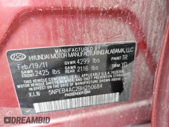 2011 Hyundai Sonata GLS с VIN 5NPEB4AC2BH250684, выставлен на аукционе Copart как лот 86441655 с пробегом 66 519 миль миль и Чистый • Clean title. История ставок и продаж доступна на DreamBid. Изображение 12.