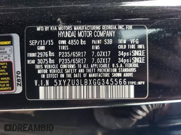 2016 Hyundai Santa Fe with VIN 5XYZU3LBXGG345566, listed as a Copart auction lot 55915735 with 142,742 mi miles and Salvage title. Bid and sale history available at DreamBid. Image 13.