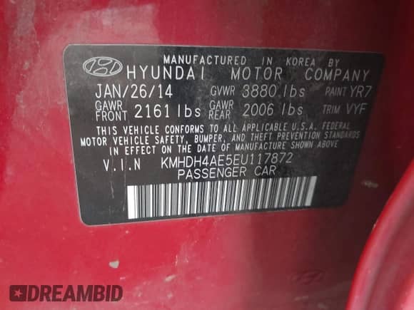 2014 Hyundai Elantra Limited с VIN KMHDH4AE5EU117872, выставлен на аукционе IAAI как лот 43240920 с пробегом 172 090 миль миль и . История ставок и продаж доступна на DreamBid. Изображение 9.