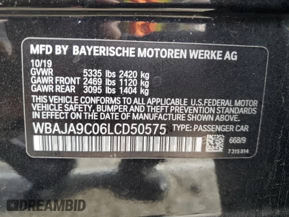 2020 BMW 5 Series 530e с VIN WBAJA9C06LCD50575, выставлен на аукционе Copart как лот 59174975 с пробегом 37 471 миль миль и Списание • Salvage title. История ставок и продаж доступна на DreamBid. Изображение 12.