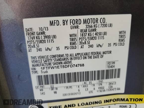 2013 Ford F-150 Lariat with VIN 1FTFW1ET5DFD74768, listed as a Copart auction lot 80084485 with 99,919 mi miles and Salvage title. Bid and sale history available at DreamBid. Image 13.