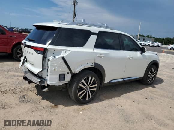 2023 Nissan Pathfinder Platinum with VIN 5N1DR3DH8PC271577, listed as a Copart auction lot 61859725 with 21,229 mi miles and Salvage title. Bid and sale history available at DreamBid. Image 3.