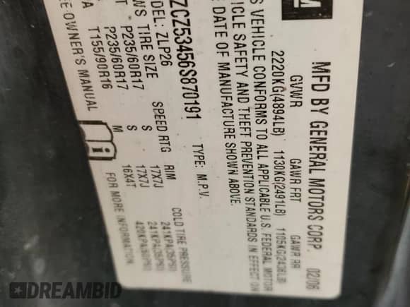 2006 Saturn VUE z VIN 5GZCZ53456S870191, wystawiony jako Copart lot #71317535 z przebiegiem 193 043 mil mil oraz Szkoda całkowita • Salvage title. Historia ofert i sprzedaży dostępna na DreamBid. Obrazek 14.