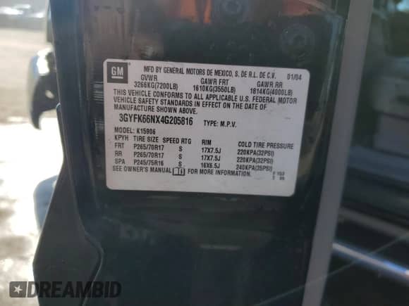 2004 Cadillac Escalade ESV with VIN 3GYFK66NX4G205816, listed as a Copart auction lot 42034485 with 332,409 mi miles and Salvage title. Bid and sale history available at DreamBid. Image 12.