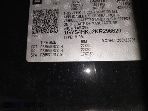 2019 Cadillac Escalade ESV Luxury с VIN 1GYS4HKJ2KR296620, выставлен на аукционе IAAI как лот 42555791 с пробегом Не указан миль и . История ставок и продаж доступна на DreamBid. Изображение 9.