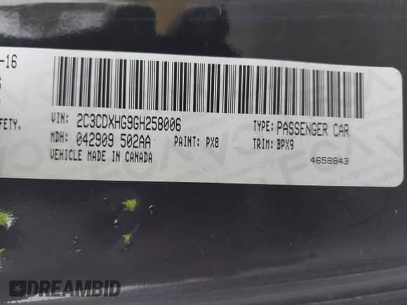 2016 Dodge Charger SXT with VIN 2C3CDXHG9GH258006, listed as a IAAI auction lot 43260378 with 175,305 mi miles and . Bid and sale history available at DreamBid. Image 9.