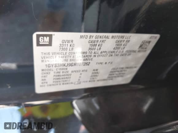 2016 Cadillac Escalade ESV Luxury Collection with VIN 1GYS3HKJ9GR107262, listed as a IAAI auction lot 42278705 with 151,149 mi miles and . Bid and sale history available at DreamBid. Image 9.