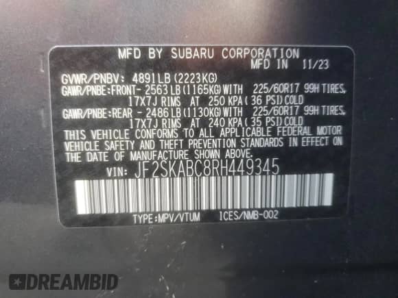 2024 Subaru Forester z VIN JF2SKABC8RH449345, wystawiony jako Copart lot #71968305 z przebiegiem 30 480 mil mil oraz Szkoda całkowita • Salvage title. Historia ofert i sprzedaży dostępna na DreamBid. Obrazek 13.