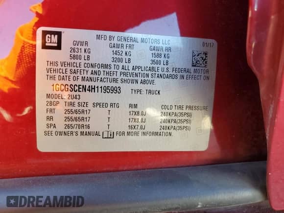 2017 Chevrolet Colorado 2WD LT with VIN 1GCGSCEN4H1195993, listed as a Copart auction lot 82152365 with 97,534 mi miles and Salvage title. Bid and sale history available at DreamBid. Image 12.