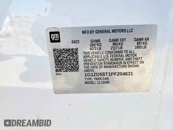 2023 Chevrolet Malibu LT z VIN 1G1ZD5ST1PF204631, wystawiony jako Copart lot #66305375 z przebiegiem Nie podano mil oraz Szkoda całkowita • Salvage title. Historia ofert i sprzedaży dostępna na DreamBid. Obrazek 13.