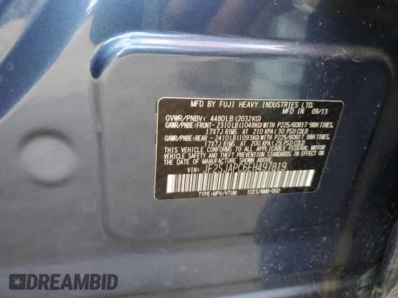 2014 Subaru Forester Touring с VIN JF2SJAPC6EH497819, выставлен на аукционе Copart как лот 82211325 с пробегом Не указан миль и Списание • Salvage title. История ставок и продаж доступна на DreamBid. Изображение 12.