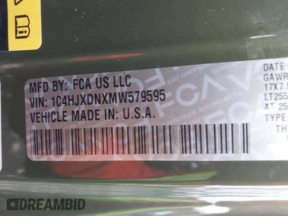 2021 Jeep Wrangler Unlimited Willys with VIN 1C4HJXDNXMW579595, listed as a IAAI auction lot 41930989 with 32,148 mi miles and . Bid and sale history available at DreamBid. Image 9.
