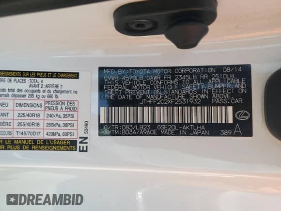 2015 Lexus IS 250 C с VIN JTHFF2C2XF2531932, выставлен на аукционе Copart как лот 64674785 с пробегом 57 409 миль миль и Списание • Salvage title. История ставок и продаж доступна на DreamBid. Изображение 12.