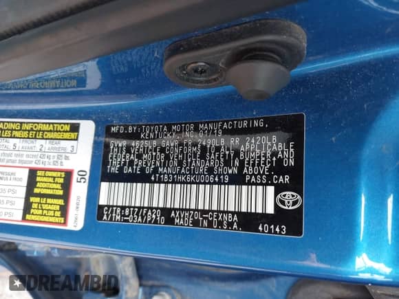 2019 Toyota Camry Hybrid LE с VIN 4T1B31HK6KU006419, выставлен на аукционе IAAI как лот 42678278 с пробегом Не указан миль и . История ставок и продаж доступна на DreamBid. Изображение 9.