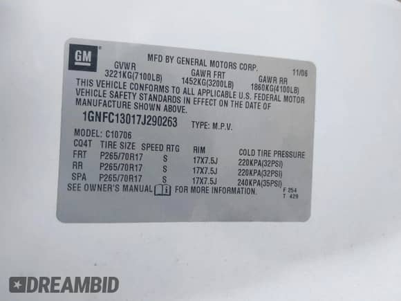 2007 Chevrolet Tahoe LS z VIN 1GNFC13017J290263, wystawiony jako IAAI lot #43319938 z przebiegiem 230 704 mil mil oraz . Historia ofert i sprzedaży dostępna na DreamBid. Obrazek 9.