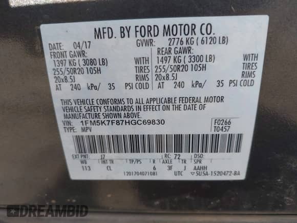 2017 Ford Explorer Limited z VIN 1FM5K7F87HGC69830, wystawiony jako IAAI lot #43295233 z przebiegiem 189 887 mil mil oraz . Historia ofert i sprzedaży dostępna na DreamBid. Obrazek 9.