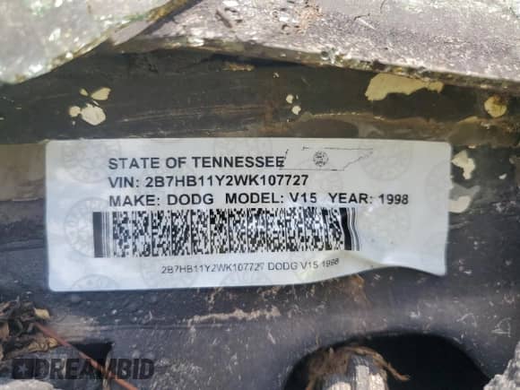 1998 Dodge RAM with VIN 2B7HB11Y2WK107727, listed as a Copart auction lot 50552125 with Not provided miles and Non repairable. Bid and sale history available at DreamBid. Image 13.