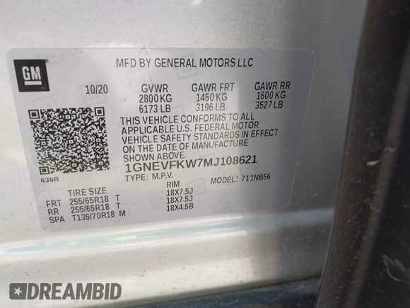 2021 Chevrolet Traverse LS с VIN 1GNEVFKW7MJ108621, выставлен на аукционе IAAI как лот 42198088 с пробегом 49 787 миль миль и . История ставок и продаж доступна на DreamBid. Изображение 9.