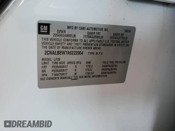 2010 Chevrolet Equinox LS с VIN 2CNALBEW7A6222964, выставлен на аукционе Copart как лот 81551245 с пробегом 164 382 миль миль и Списание • Salvage title. История ставок и продаж доступна на DreamBid. Изображение 13.