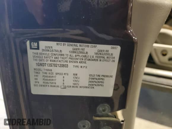 2008 Chevrolet TrailBlazer Fleet 2FL with VIN 1GNDT13S782120803, listed as a Copart auction lot 80735455 with 94,144 mi miles and Salvage title. Bid and sale history available at DreamBid. Image 13.