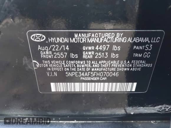 2015 Hyundai Sonata Sport с VIN 5NPE34AF5FH070046, выставлен на аукционе IAAI как лот 43326808 с пробегом 45 815 миль миль и . История ставок и продаж доступна на DreamBid. Изображение 9.