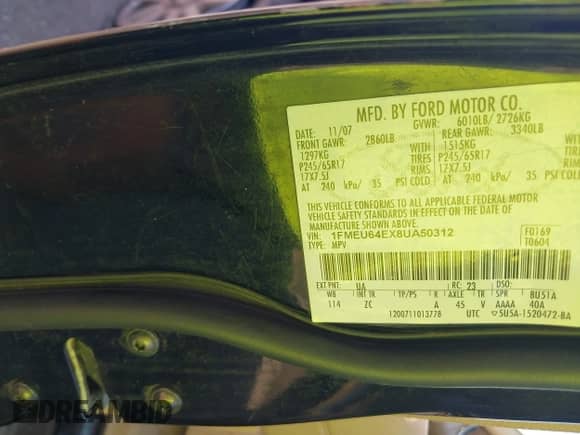 2008 Ford Explorer Eddie Bauer с VIN 1FMEU64EX8UA50312, выставлен на аукционе IAAI как лот 43299654 с пробегом 187 429 миль миль и . История ставок и продаж доступна на DreamBid. Изображение 9.