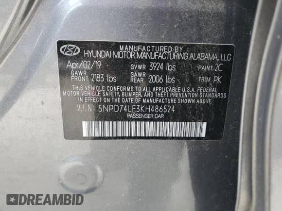 2019 Hyundai Elantra SE z VIN 5NPD74LF3KH486524, wystawiony jako Copart lot #51894875 z przebiegiem 73 266 mil mil oraz Szkoda całkowita • Salvage title. Historia ofert i sprzedaży dostępna na DreamBid. Obrazek 13.