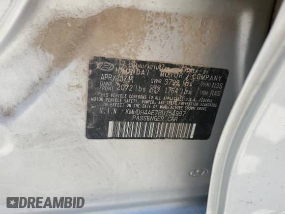 2011 Hyundai Elantra GLS z VIN KMHDH4AE7BU154997, wystawiony jako Copart lot #66558955 z przebiegiem 165 913 mil mil oraz Szkoda całkowita • Salvage title. Historia ofert i sprzedaży dostępna na DreamBid. Obrazek 12.