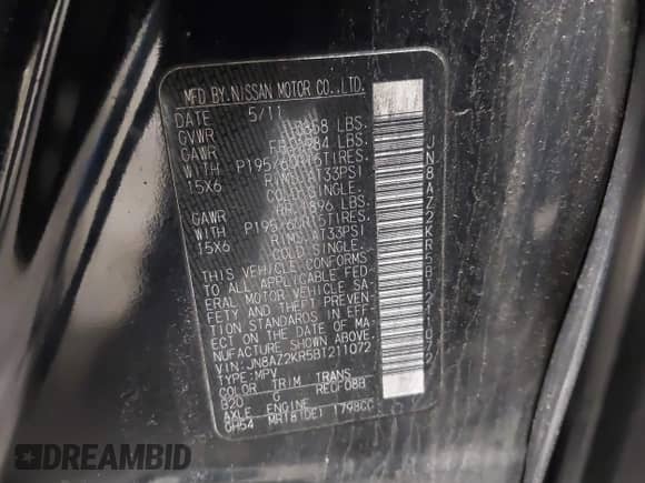 2011 Nissan Cube SL with VIN JN8AZ2KR5BT211072, listed as a IAAI auction lot 41807630 with 108,708 mi miles and . Bid and sale history available at DreamBid. Image 9.