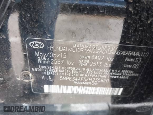 2015 Hyundai Sonata Limited z VIN 5NPE34AF5FH235920, wystawiony jako IAAI lot #43094839 z przebiegiem 117 365 mil mil oraz . Historia ofert i sprzedaży dostępna na DreamBid. Obrazek 9.