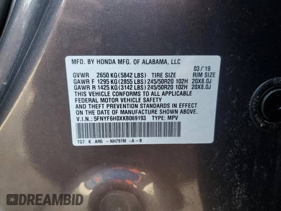 2019 Honda Pilot Elite с VIN 5FNYF6H0XKB069193, выставлен на аукционе Copart как лот 80394795 с пробегом 36 211 миль миль и Списание • Salvage title. История ставок и продаж доступна на DreamBid. Изображение 14.