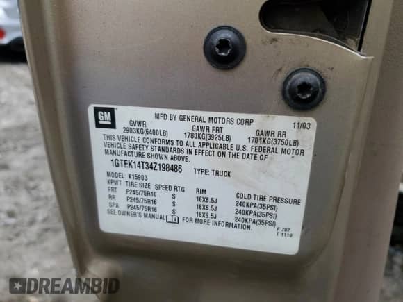 2004 GMC Sierra 1500 SLE с VIN 1GTEK14T34Z198486, выставлен на аукционе Copart как лот 79709074 с пробегом 107 321 миль миль и Чистый • Clean title. История ставок и продаж доступна на DreamBid. Изображение 12.