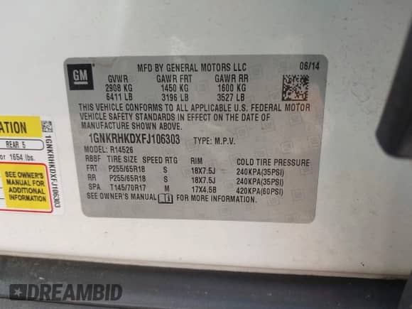 2015 Chevrolet Traverse LT с VIN 1GNKRHKDXFJ106303, выставлен на аукционе IAAI как лот 42039871 с пробегом 128 641 миль миль и . История ставок и продаж доступна на DreamBid. Изображение 9.