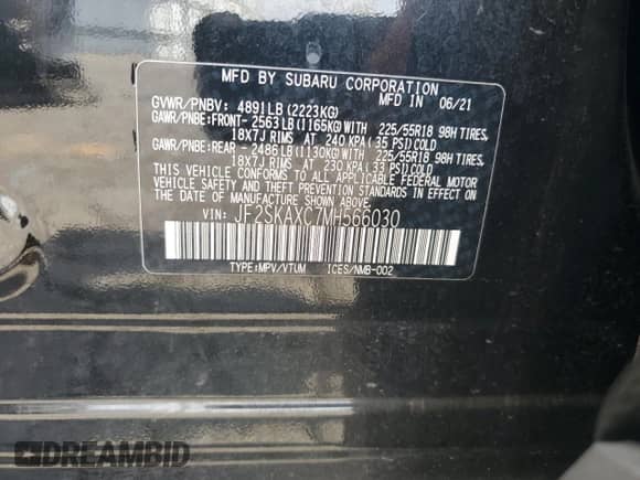 2021 Subaru Forester Touring z VIN JF2SKAXC7MH566030, wystawiony jako Copart lot #68462875 z przebiegiem 62 527 mil mil oraz Szkoda całkowita • Salvage title. Historia ofert i sprzedaży dostępna na DreamBid. Obrazek 13.