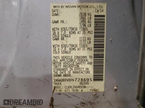 2015 Nissan Frontier SV с VIN 1N6AD0FV0FN728695, выставлен на аукционе Copart как лот 45389905 с пробегом 219 541 миль миль и Списание • Salvage title. История ставок и продаж доступна на DreamBid. Изображение 13.