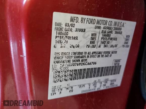 2002 Ford F-150 XLT z VIN 1FTRW07692KC66706, wystawiony jako Copart lot #85865945 z przebiegiem 476 669 mil mil oraz Szkoda całkowita • Salvage title. Historia ofert i sprzedaży dostępna na DreamBid. Obrazek 12.