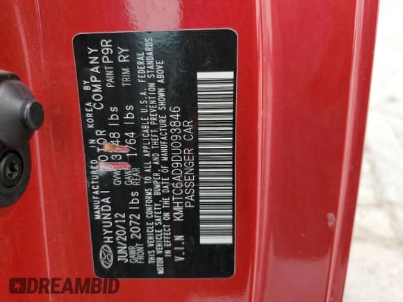 2013 Hyundai Veloster w/Black Int с VIN KMHTC6AD9DU093846, выставлен на аукционе Copart как лот 59692295 с пробегом 179 707 миль миль и Списание • Salvage title. История ставок и продаж доступна на DreamBid. Изображение 12.