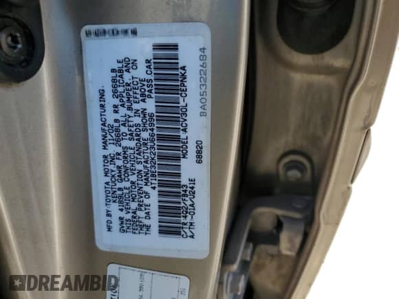 2003 Toyota Camry LE с VIN 4T1BE32K23U664996, выставлен на аукционе Copart как лот 81662365 с пробегом Не указан миль и Списание • Salvage title. История ставок и продаж доступна на DreamBid. Изображение 12.