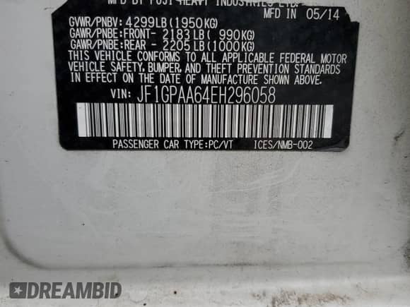 2014 Subaru Impreza 2.0i with VIN JF1GPAA64EH296058, listed as a Copart auction lot 80336795 with 148,352 mi miles and Salvage title. Bid and sale history available at DreamBid. Image 13.