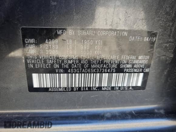 2019 Subaru Impreza Premium with VIN 4S3GTAD65K3736475, listed as a Copart auction lot 81527685 with 62,090 mi miles and Salvage title. Bid and sale history available at DreamBid. Image 12.