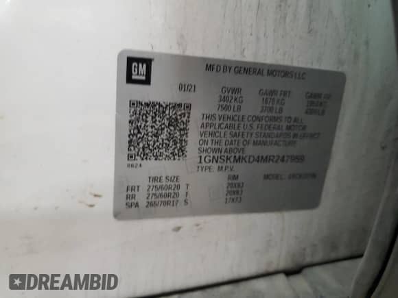 2021 Chevrolet Tahoe LS с VIN 1GNSKMKD4MR247959, выставлен на аукционе Copart как лот 66083955 с пробегом 145 072 миль миль и Списание • Salvage title. История ставок и продаж доступна на DreamBid. Изображение 13.