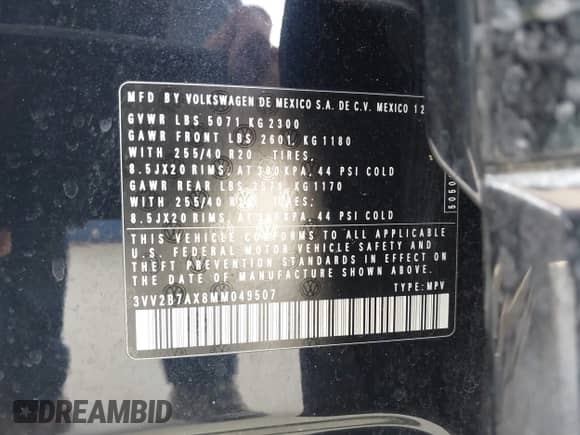 2021 Volkswagen Tiguan SE с VIN 3VV2B7AX8MM049507, выставлен на аукционе IAAI как лот 42864089 с пробегом 34 222 миль миль и . История ставок и продаж доступна на DreamBid. Изображение 9.